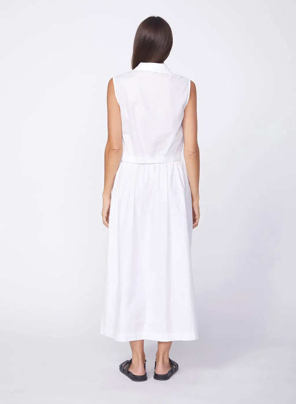 Fine Poplin Double Slit Maxi Skirt in White