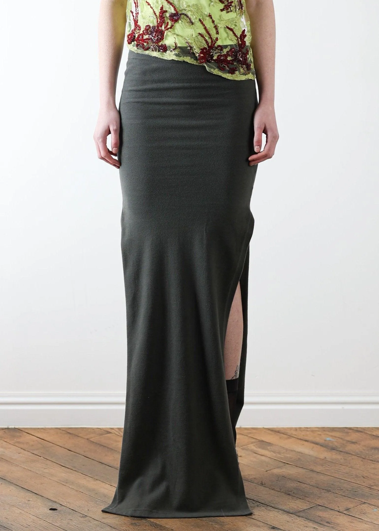 F.R.A.V Gray Maxi Slit-cut skirt