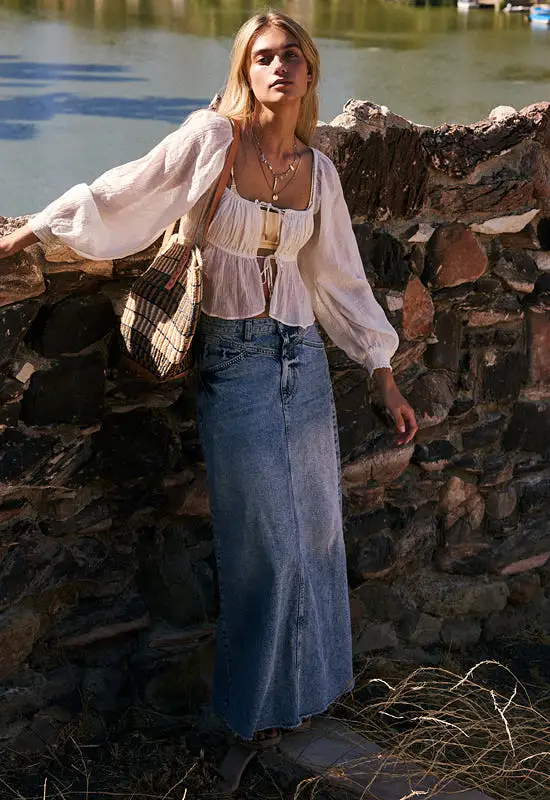 Free People - Come As You Are Denim Maxi Skirt Indigo