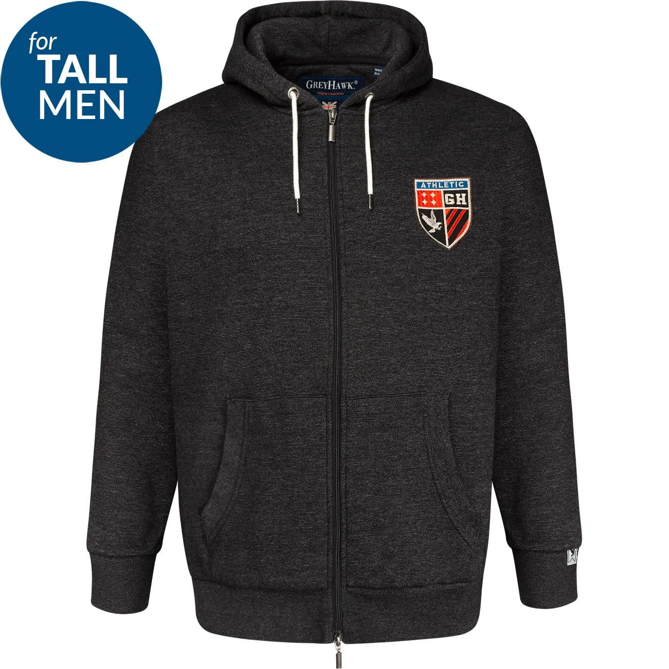 Grey Hawk TALL Shield Badge Full Zip Hoody - Charcoal