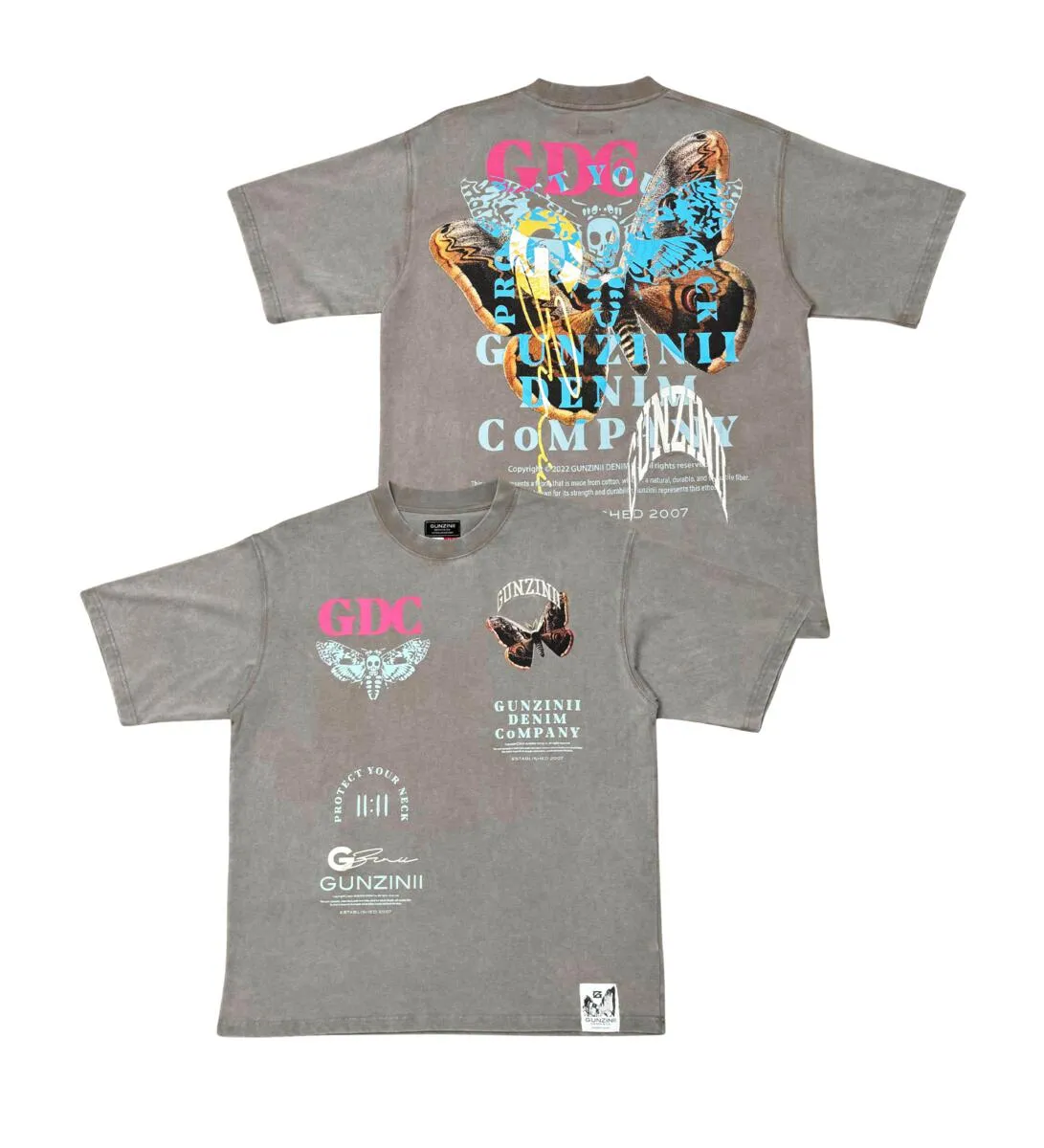 GUNZINII SKULL BUTTERFLY TEE (GZ436 TAUPE)