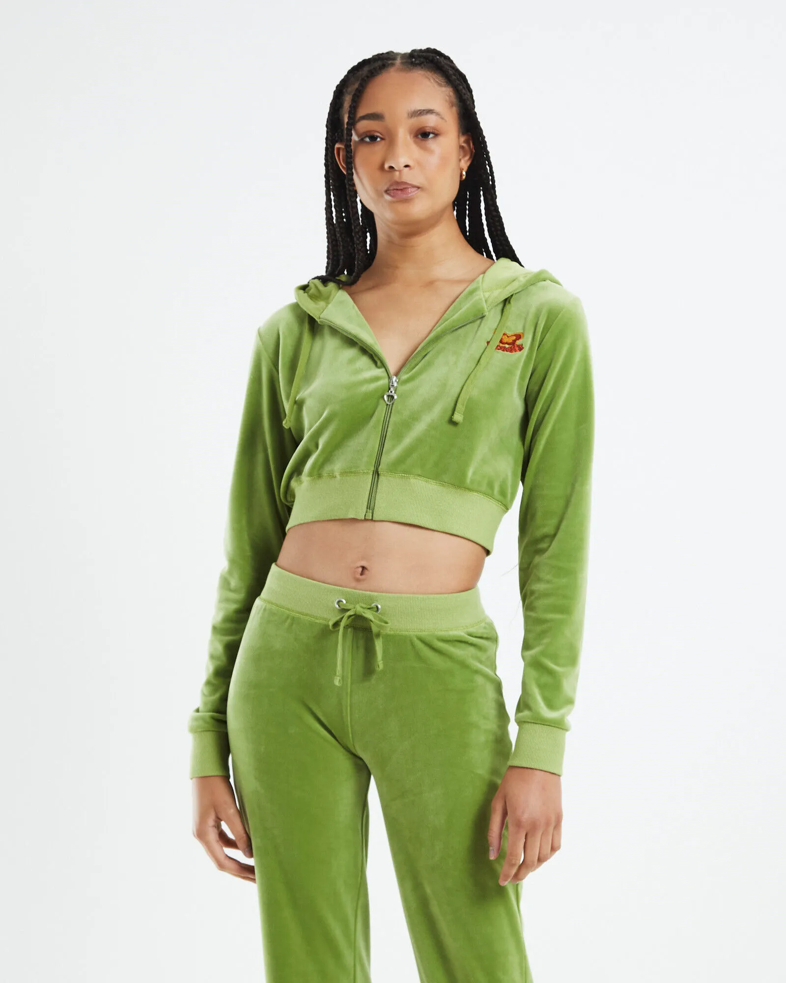 Insight Nostalgic Velour Crop Hoody Green