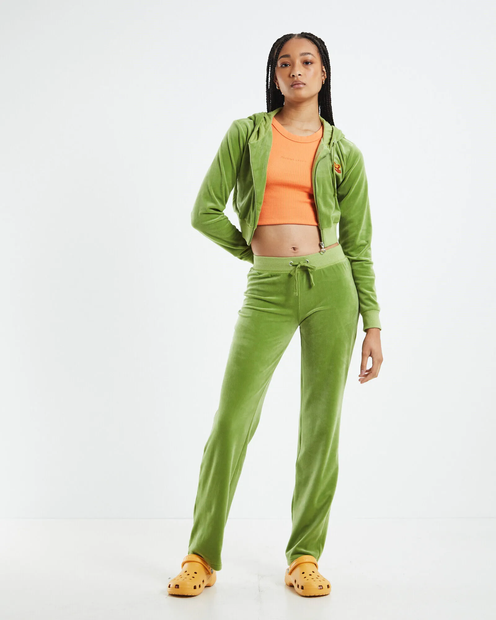 Insight Nostalgic Velour Crop Hoody Green