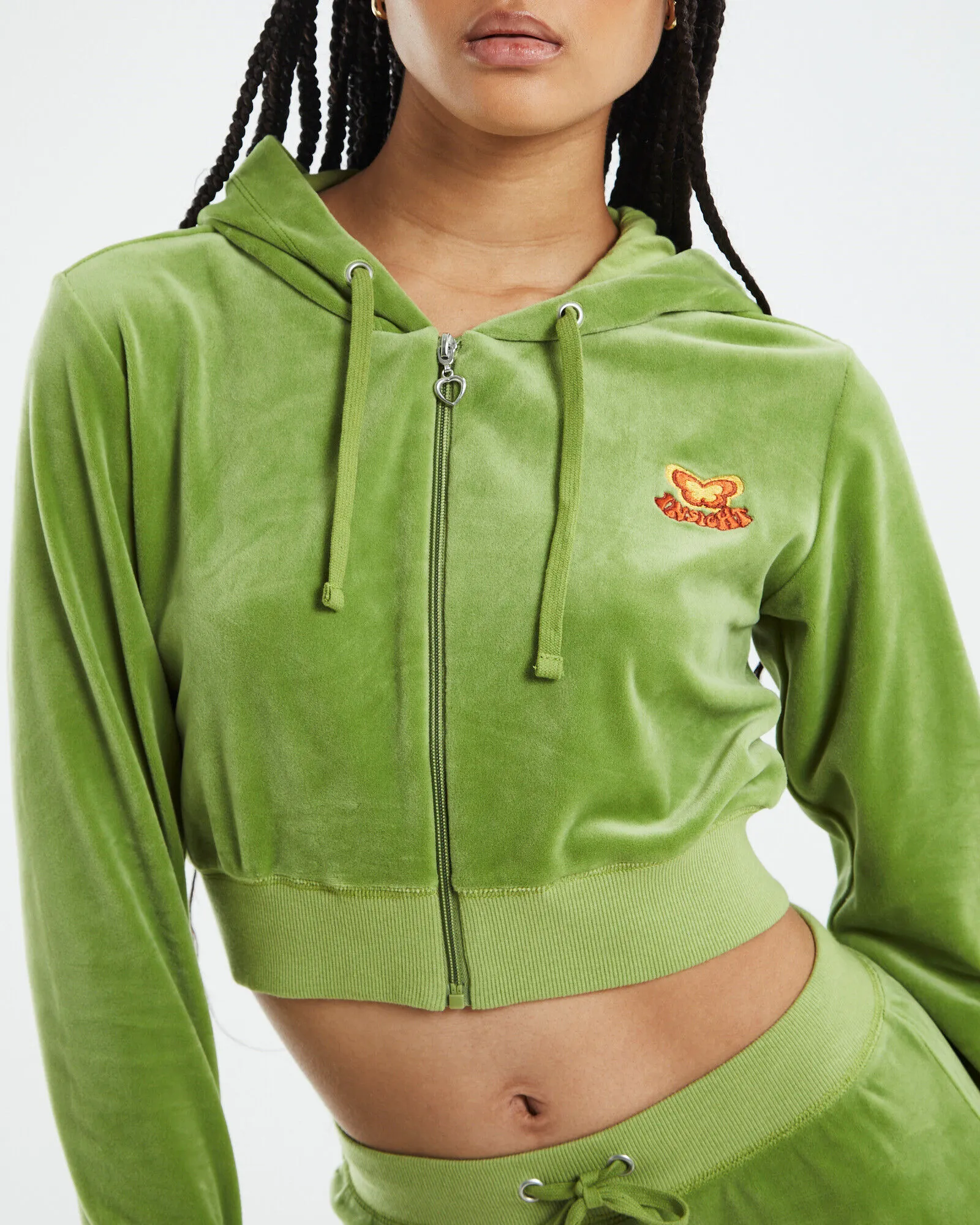 Insight Nostalgic Velour Crop Hoody Green