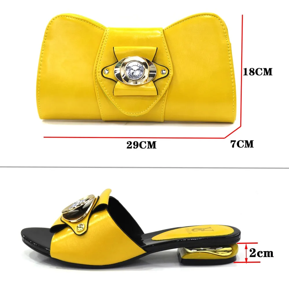 Italian Design Fashion African Women's Low Heel Comfortable Shoes and Bags Set Leather Casual Ladies Slippers