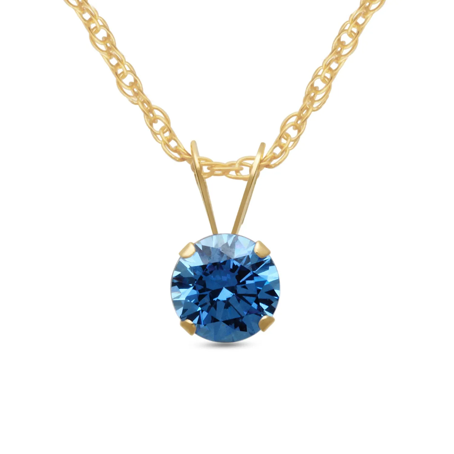 Jewelili 10K Yellow Gold Blue Cubic Zirconia Solitaire Pendant and Earrings 2 Pieces Set