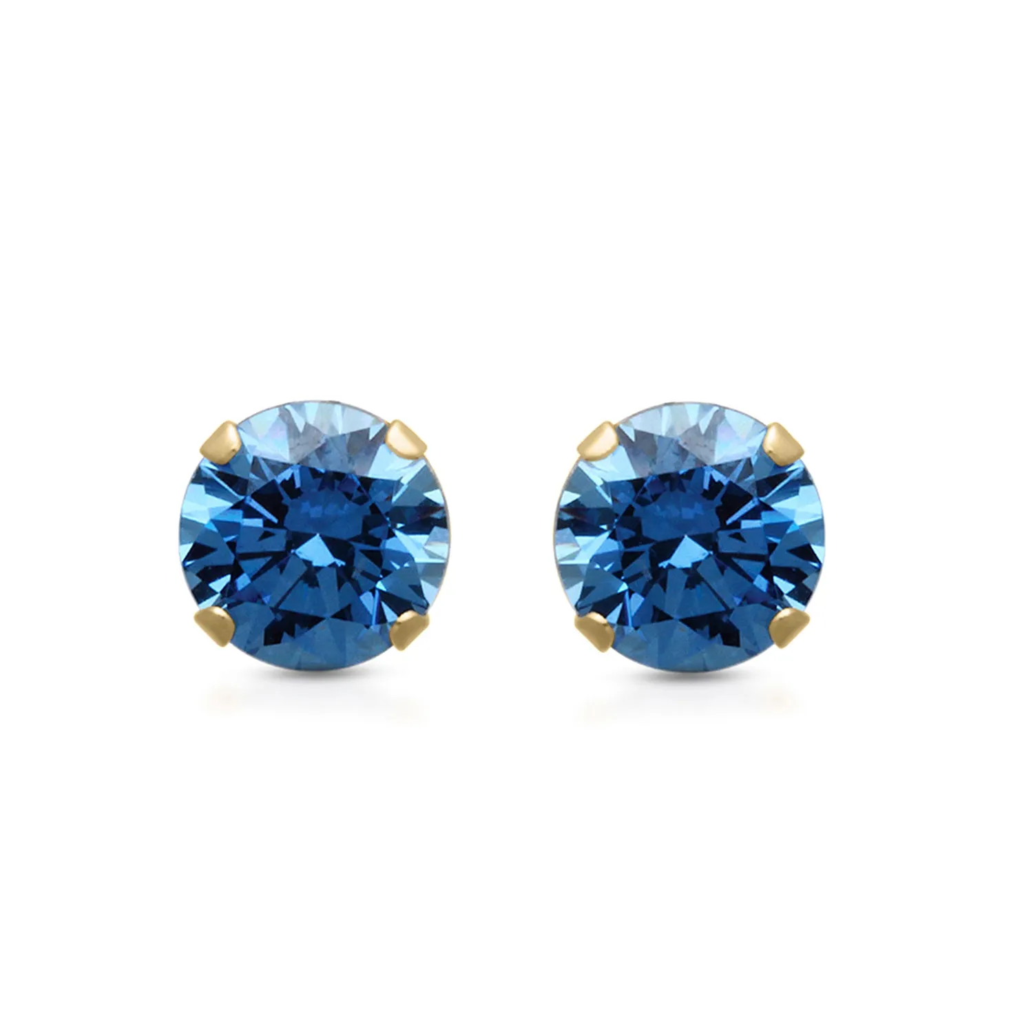 Jewelili 10K Yellow Gold Blue Cubic Zirconia Solitaire Pendant and Earrings 2 Pieces Set