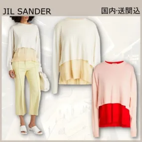 Jil Sander  |Casual Style Wool Bi-color Long Sleeves Elegant Style Logo