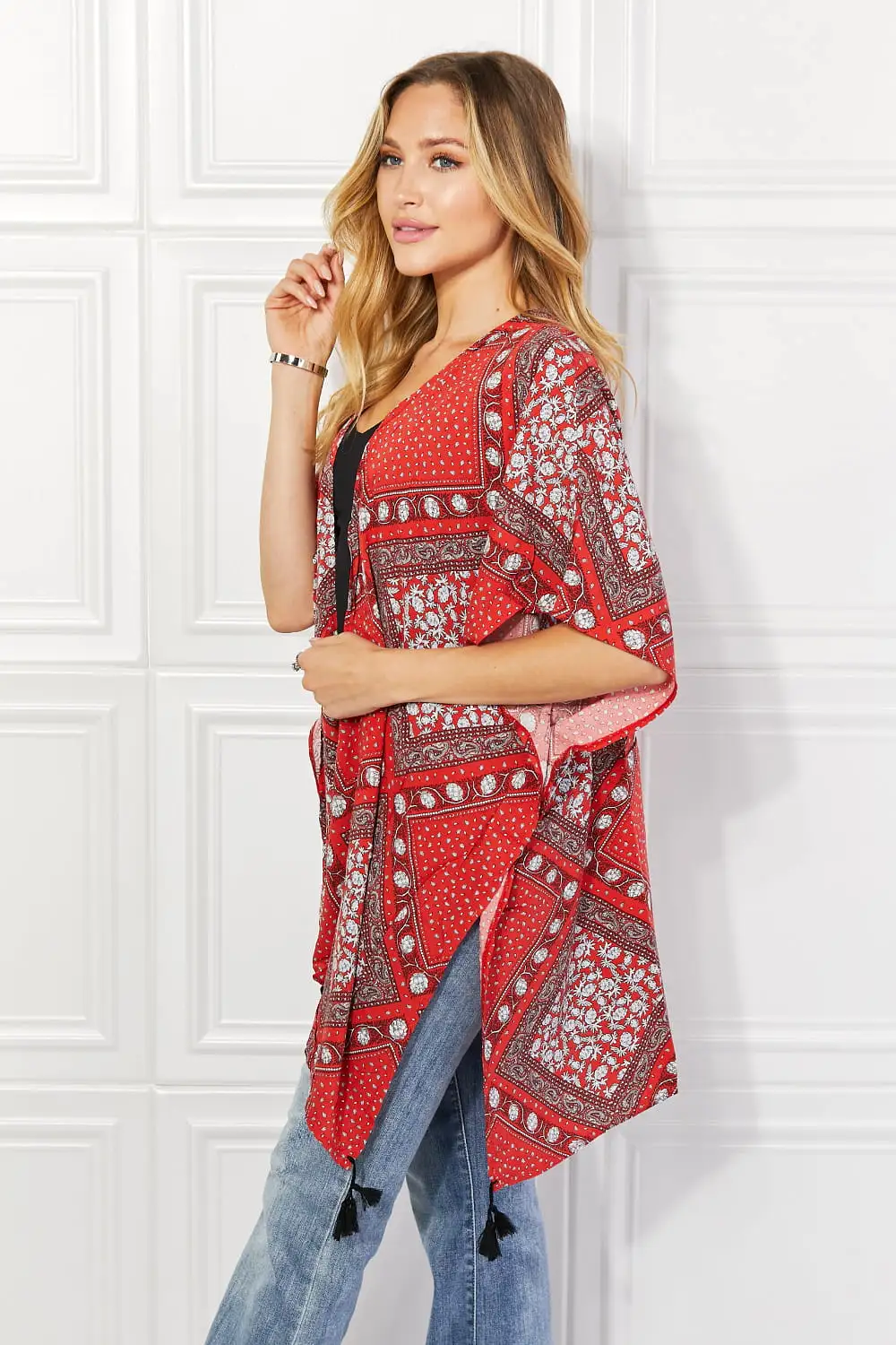 Justin Taylor Paisley Design Kimono in Red