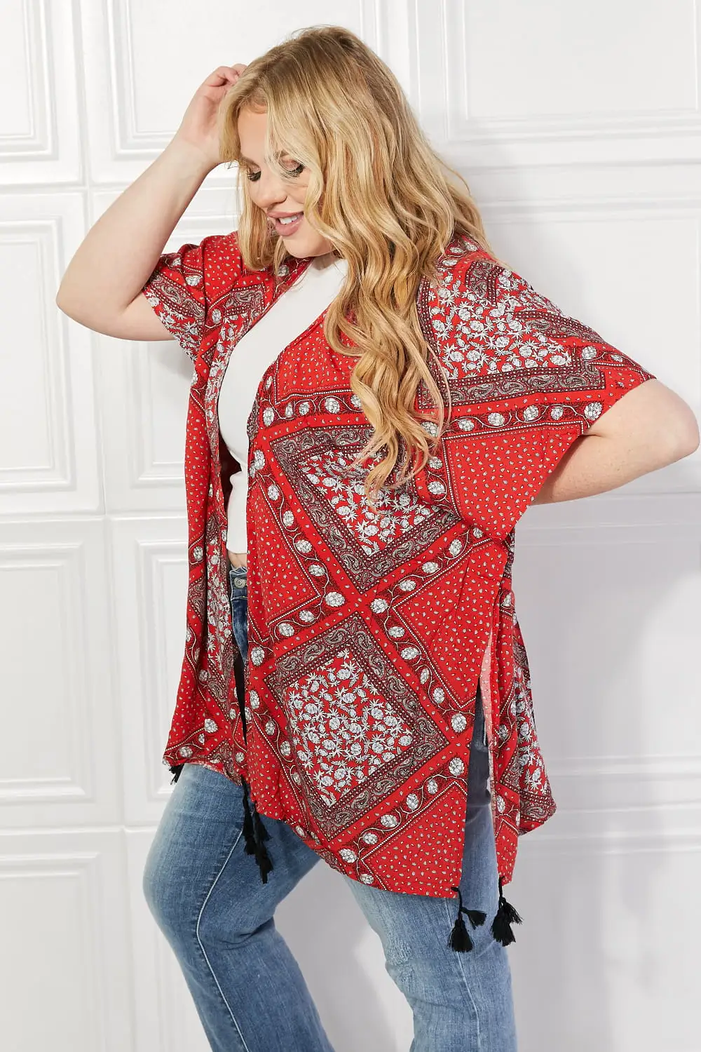 Justin Taylor Paisley Design Kimono in Red