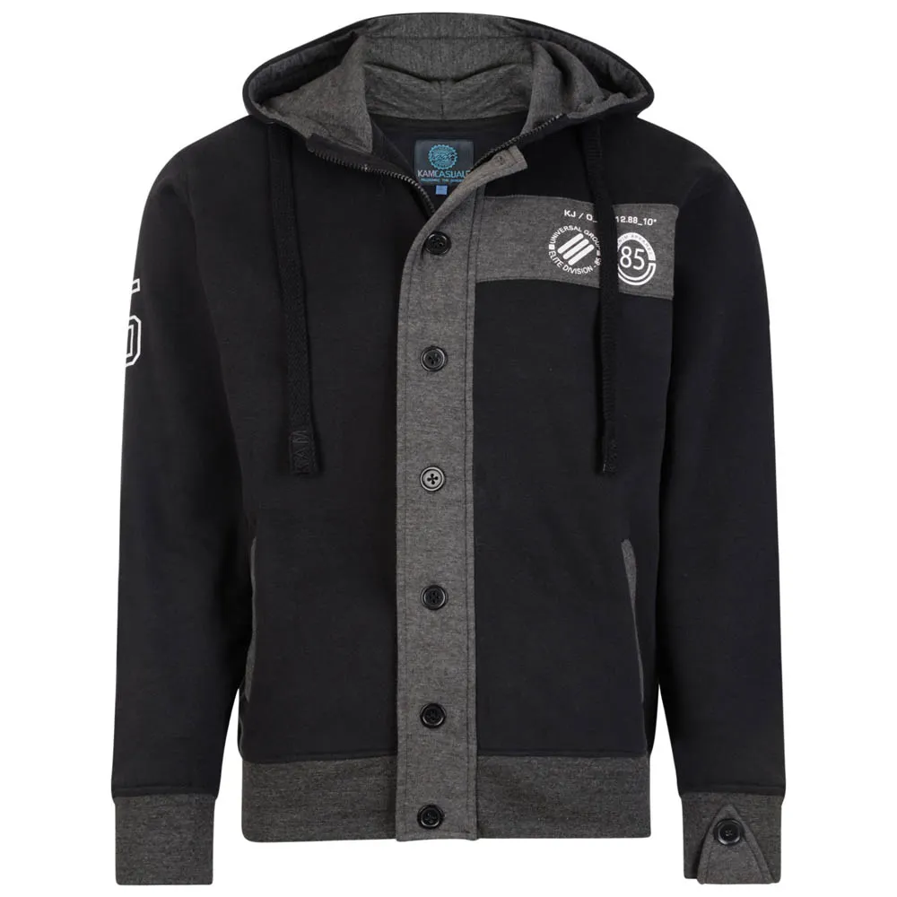 Kam Button Up Fashion Hoody - Black