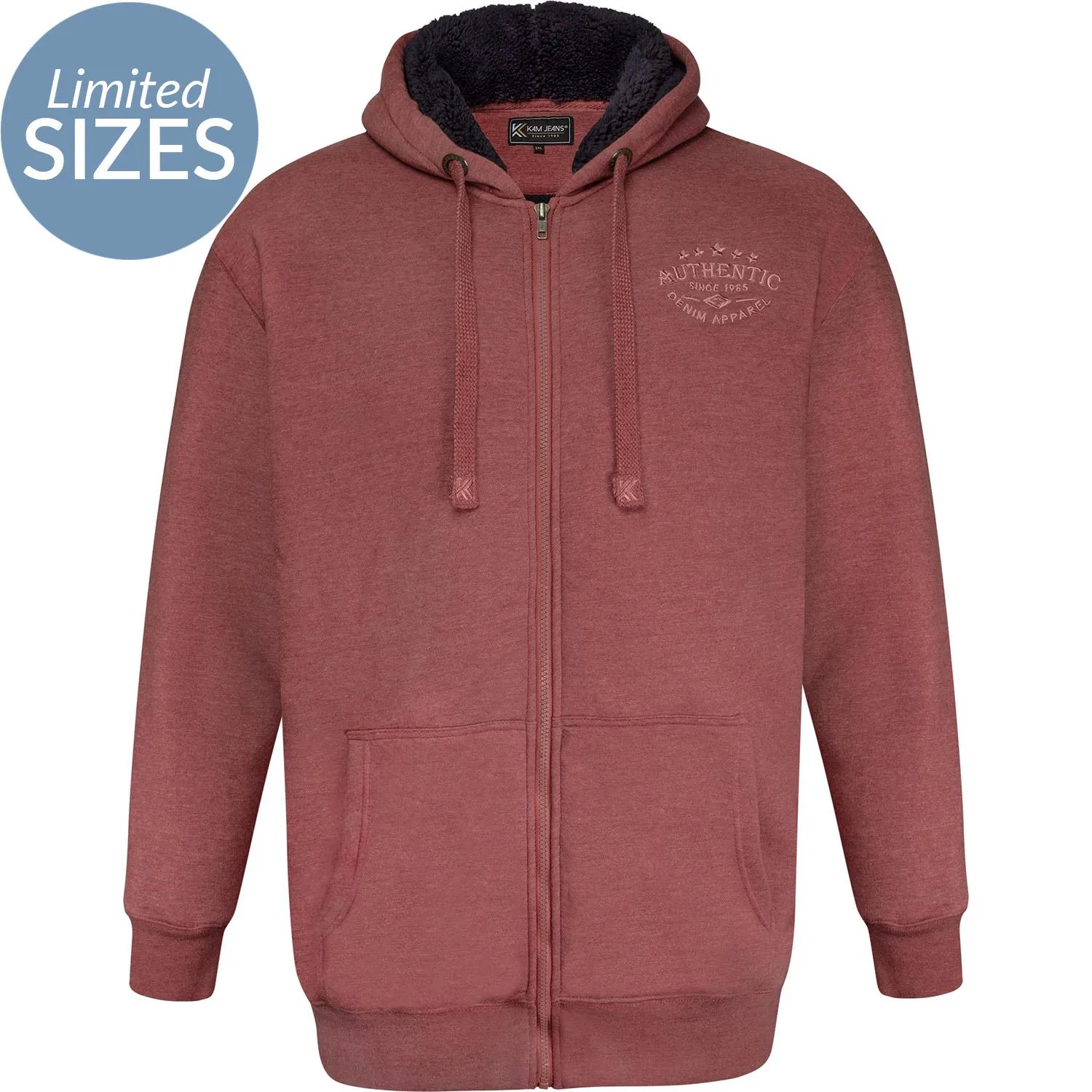 Kam Sherpa Lined Denim Apparel Hoodie - Burgundy Marl