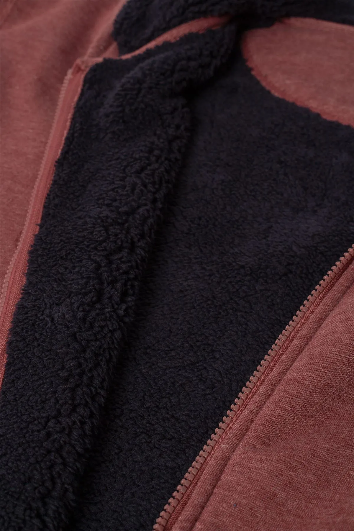 Kam Sherpa Lined Denim Apparel Hoodie - Burgundy Marl