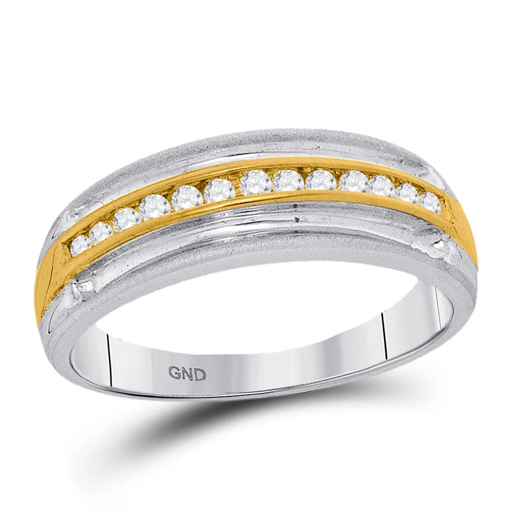 Keene Jewelers 10kt Two-tone White Gold Mens Round Diamond Wedding Anniversary Band Ring 1/4 Cttw