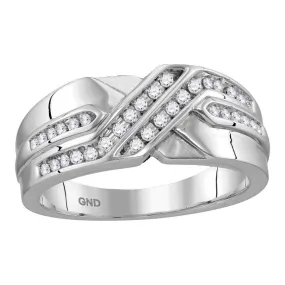 Keene Jewelers 10kt White Gold Mens Round Diamond Two Row Wedding Anniversary Band Ring 1/4 Cttw