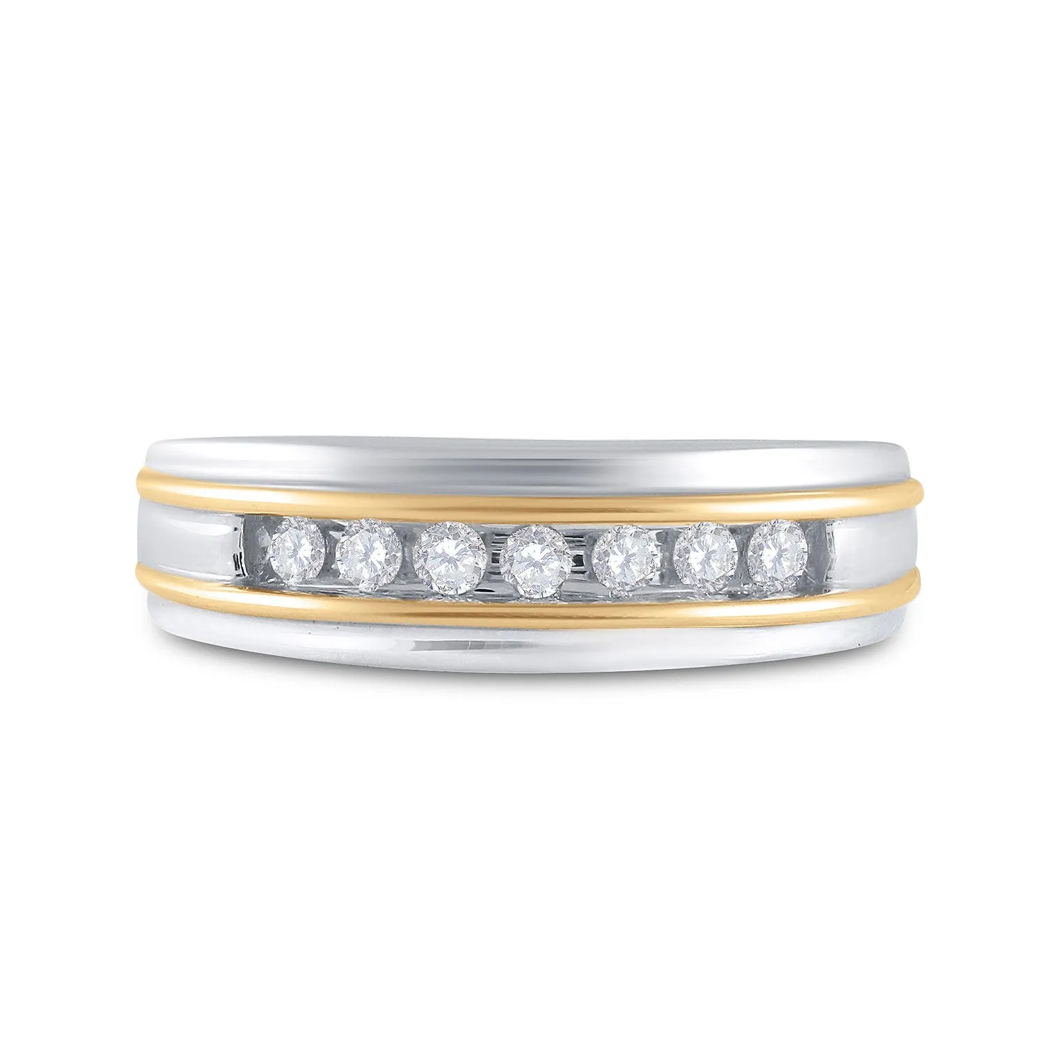 Keene Jewelers 14kt White Two-tone Gold Mens Round Channel-set Diamond Wedding Band 1/4 Cttw