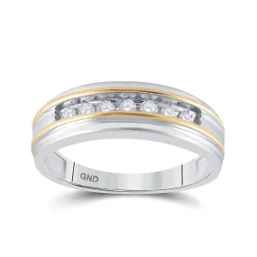 Keene Jewelers 14kt White Two-tone Gold Mens Round Channel-set Diamond Wedding Band 1/4 Cttw