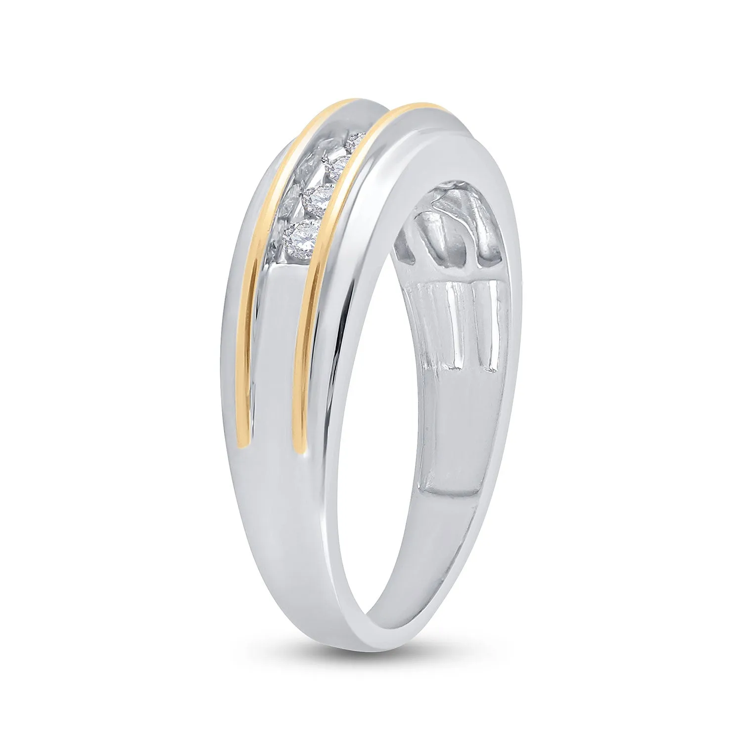 Keene Jewelers 14kt White Two-tone Gold Mens Round Channel-set Diamond Wedding Band 1/4 Cttw