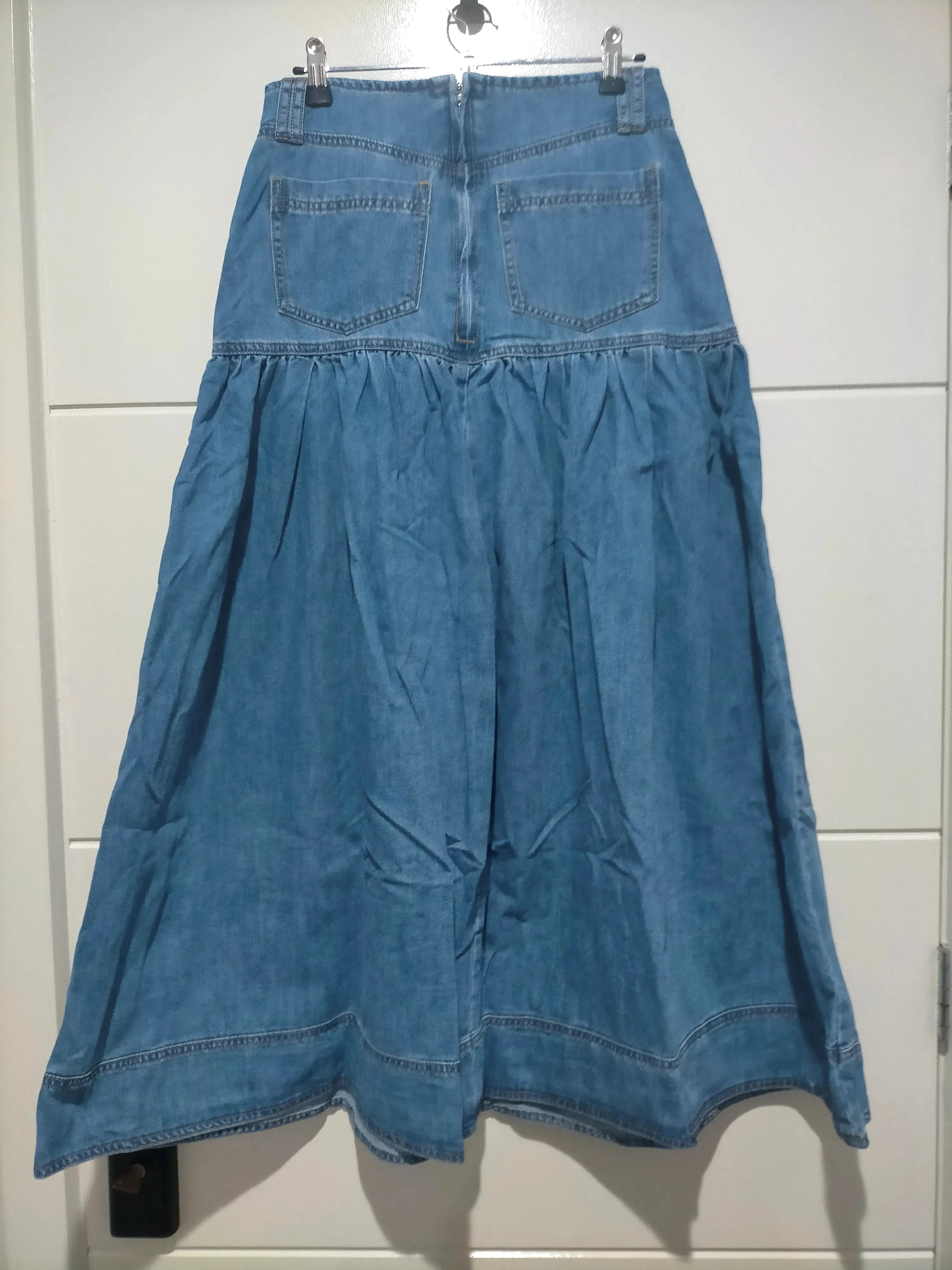 Kentucky Denim Button Front Maxi Skirt Mid Blue