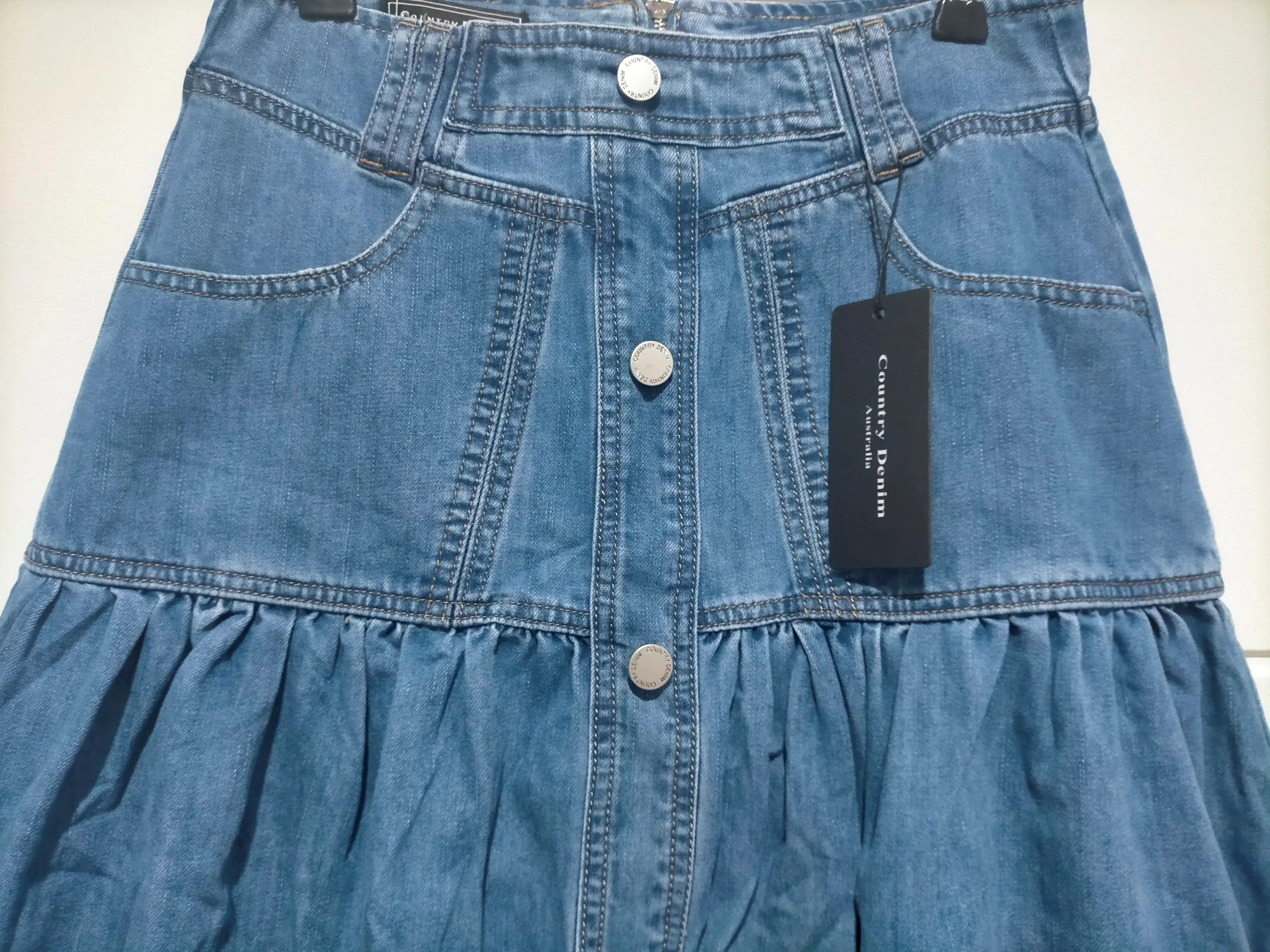 Kentucky Denim Button Front Maxi Skirt Mid Blue