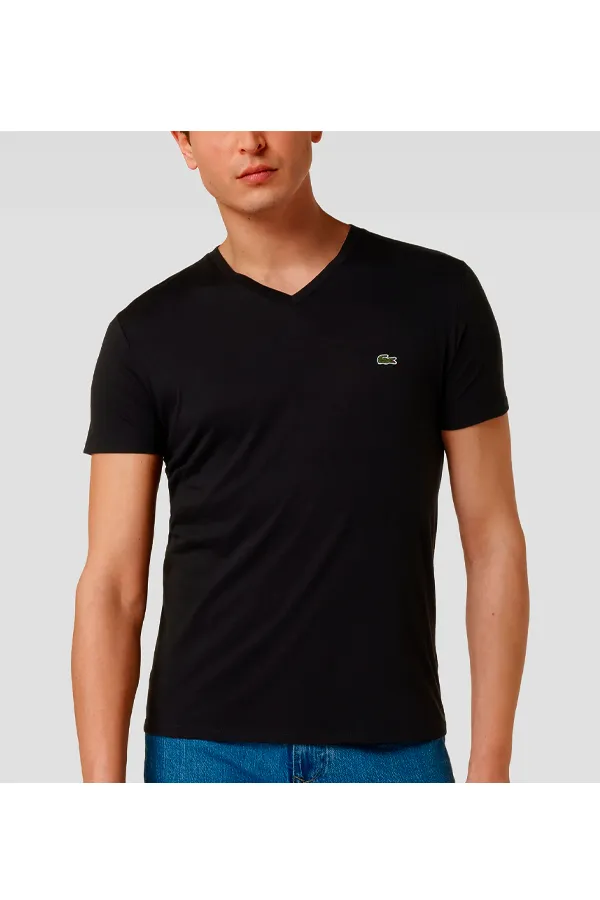 Lacoste Regular V-Neck Logo Tee Black