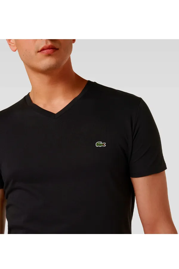 Lacoste Regular V-Neck Logo Tee Black