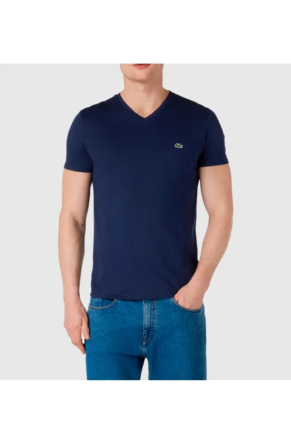 Lacoste Regular V-Neck Logo Tee Navy