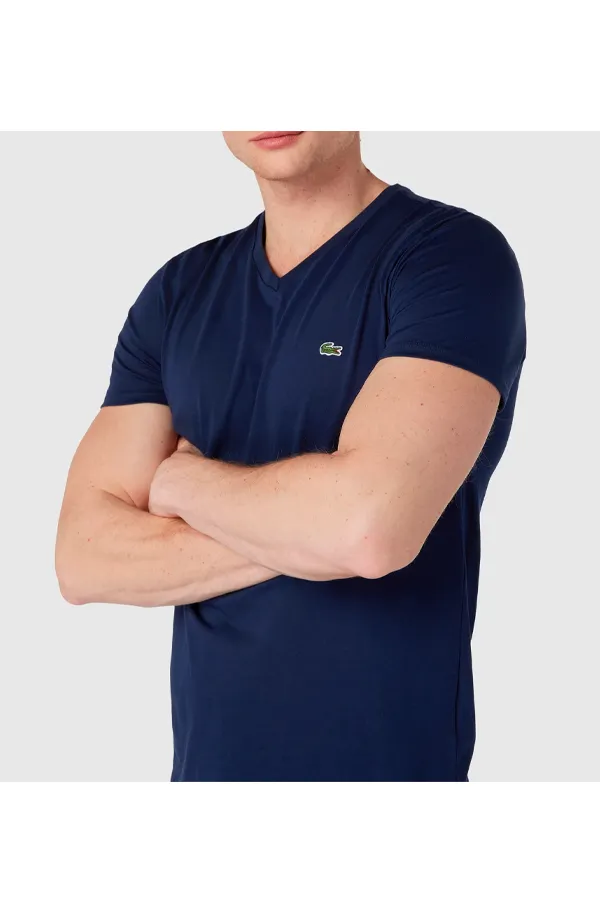 Lacoste Regular V-Neck Logo Tee Navy