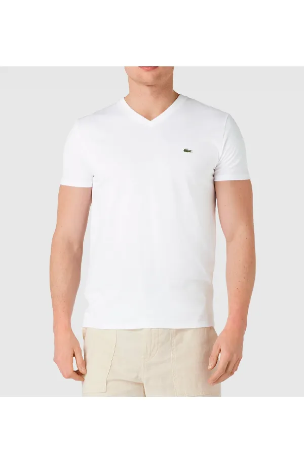 Lacoste Regular V-Neck Logo Tee White