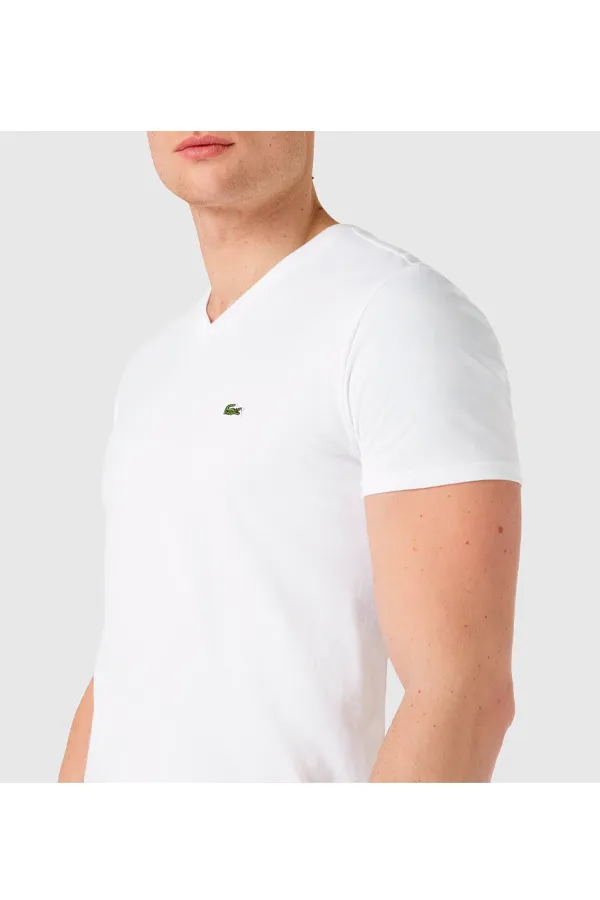 Lacoste Regular V-Neck Logo Tee White