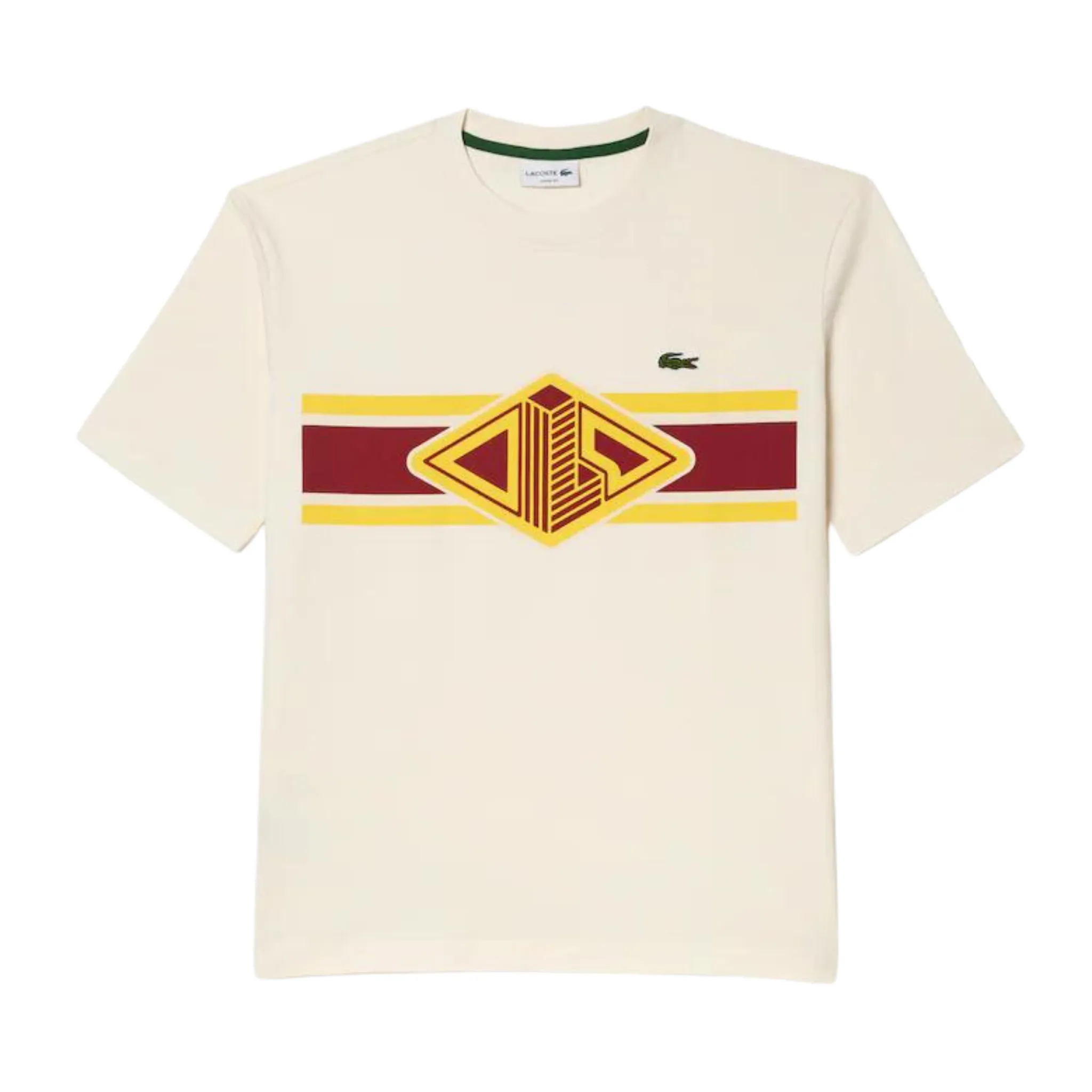 Lacoste Round Neck Loose Fit Printed T-Shirt (Off White)