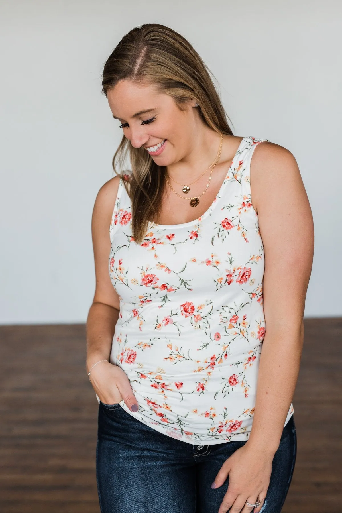 Let's Begin Again Floral Tank Top- Ivory