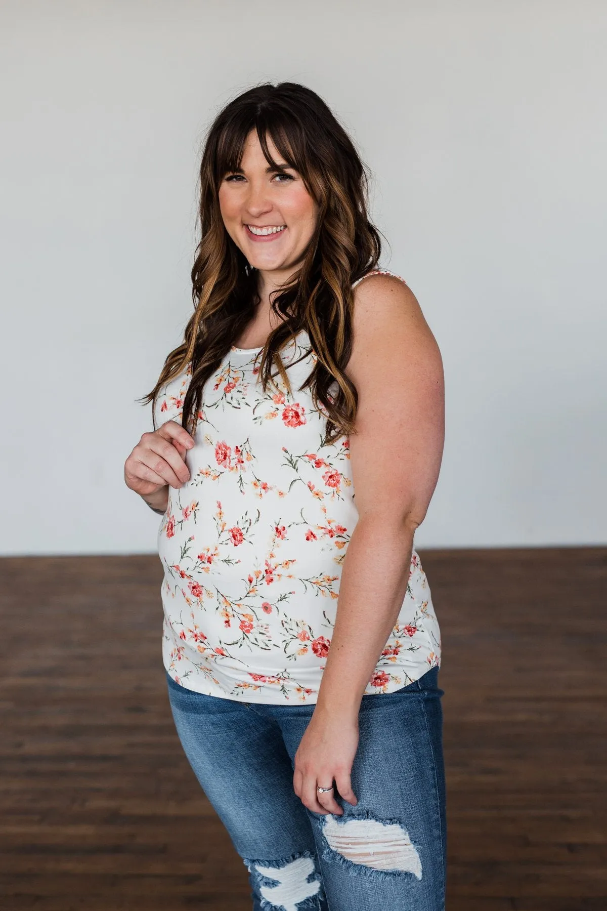 Let's Begin Again Floral Tank Top- Ivory