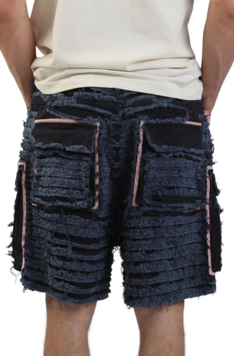 Lifted Anchors  Shredded Denim Cargo Shorts