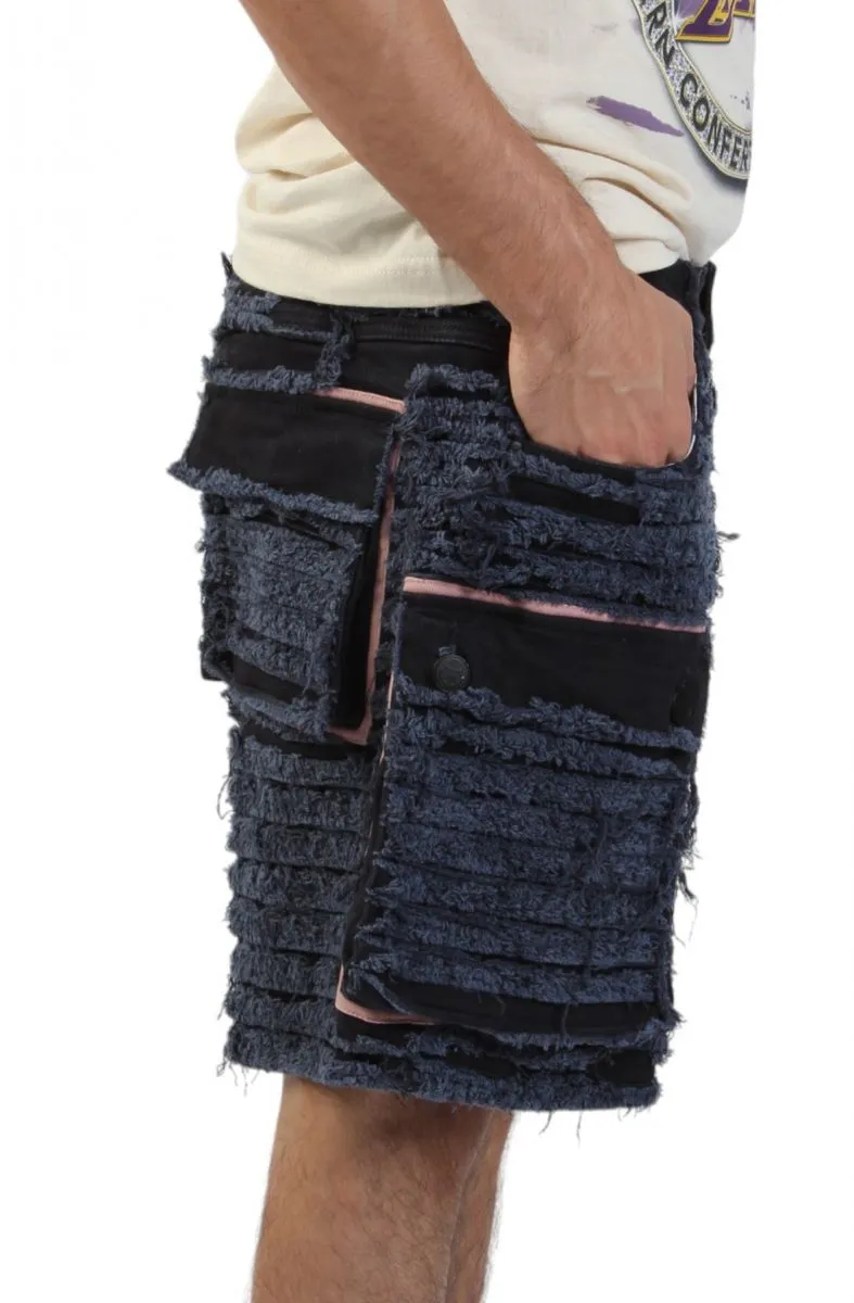 Lifted Anchors  Shredded Denim Cargo Shorts