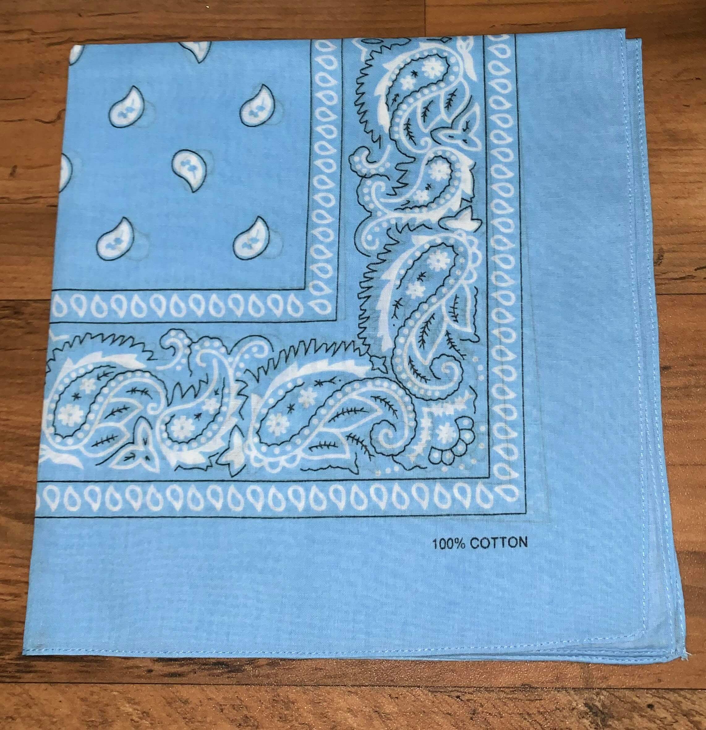 Light Blue Paisley Design Bandana - 100% Cotton