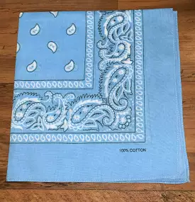 Light Blue Paisley Design Bandana - 100% Cotton