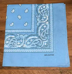 Light Blue Paisley Design Bandana - 100% Cotton