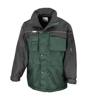 Mens heavy duty water repellent work jacket bottle green/black WORK-GUARD by Result