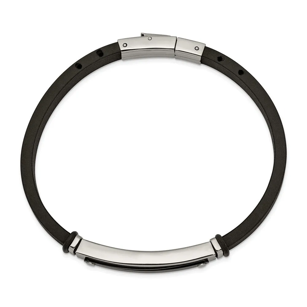 Men's Two Tone Stainless Steel & Black Rubber I.D. Bracelet, 8.25 Inch