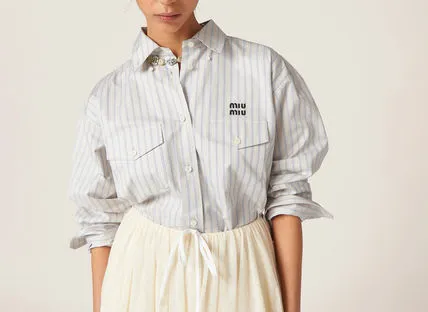 MiuMiu  |Stripes Casual Style Long Sleeves Cotton Elegant Style Logo