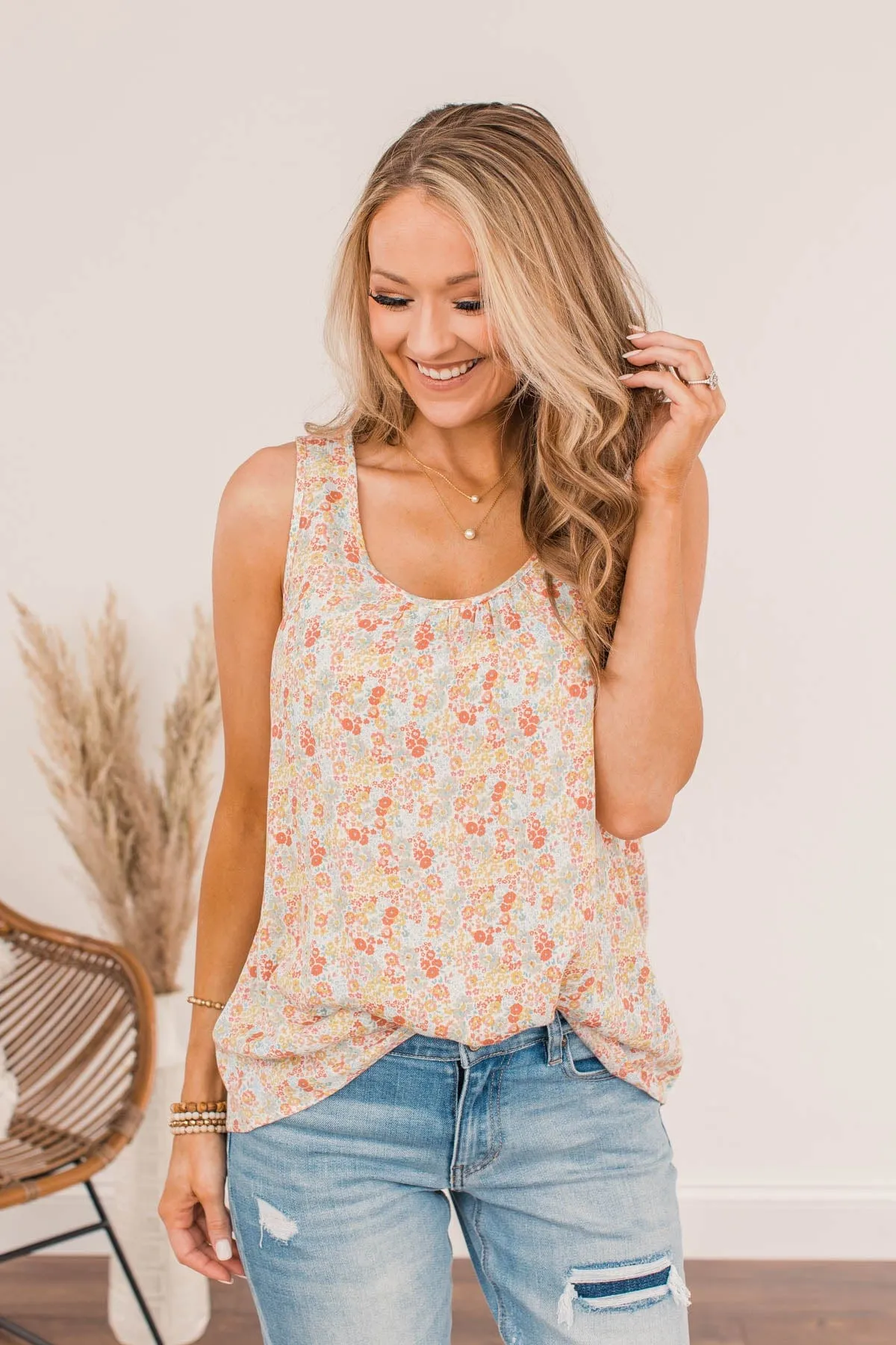 Morning Meadows Floral Tank- Coral & Yellow