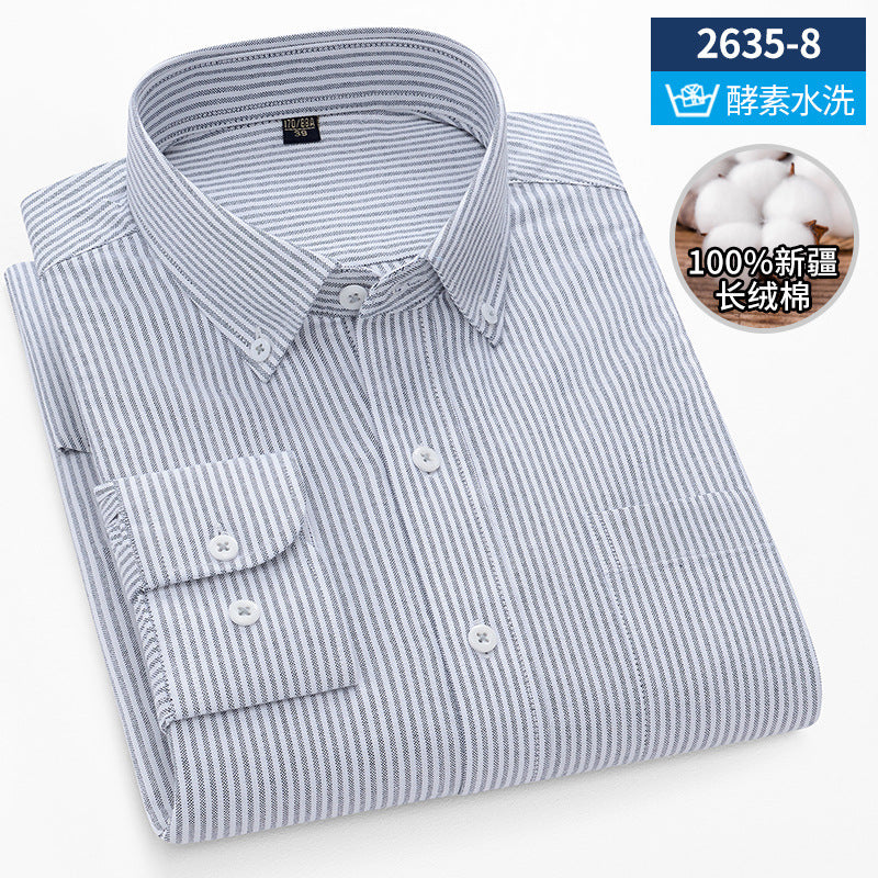 New Oxford vertical striped cotton long-sleeved men