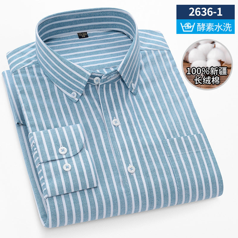 New Oxford vertical striped cotton long-sleeved men