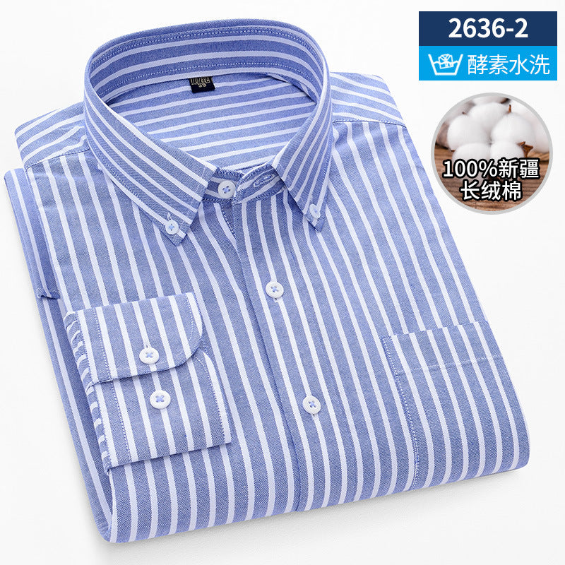 New Oxford vertical striped cotton long-sleeved men