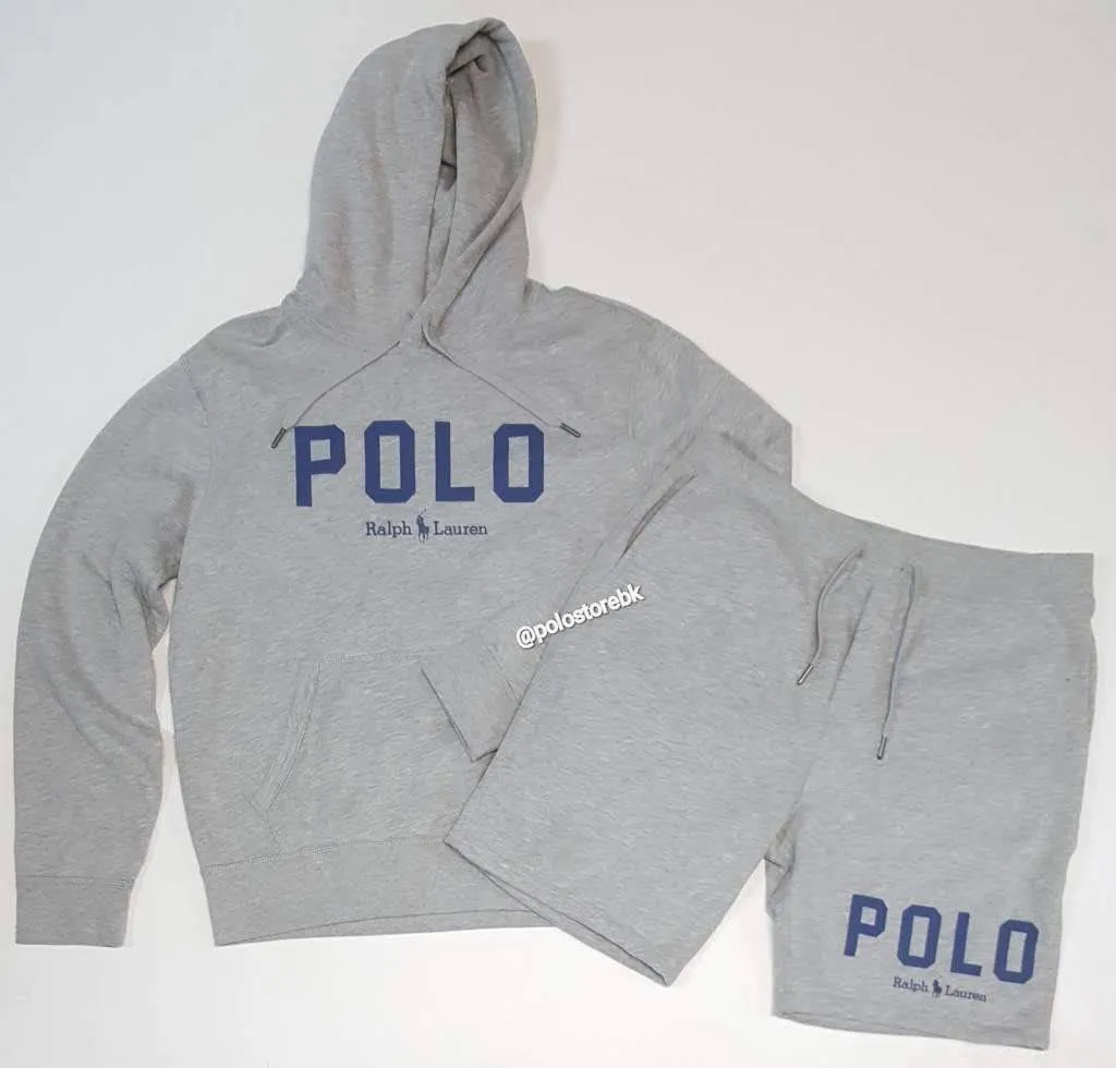 Nwt Polo Big & Tall Grey Spellout Logo Big Pony Fleece Hoodie