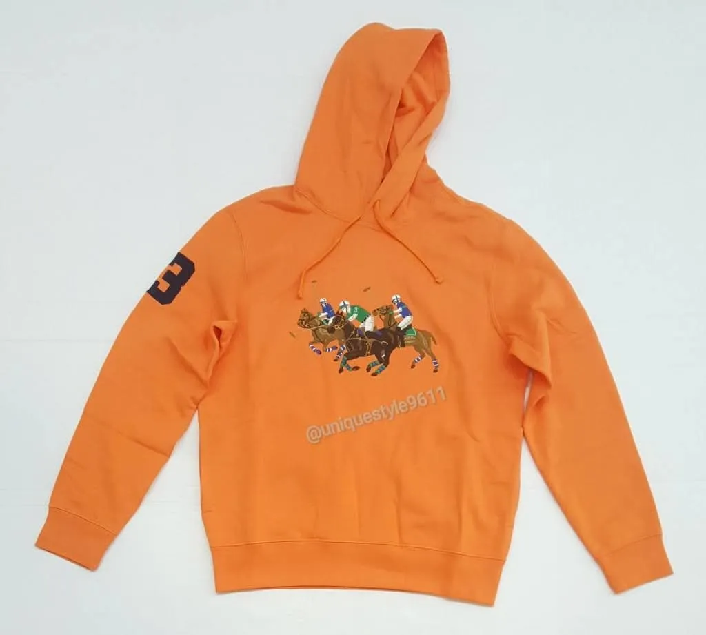 Nwt  Polo Ralph Lauren Orange Triple Pony Embroidered Hoodie