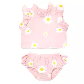 oh baby! Cotton Slub Lola Top & Tushie Set - White Daisy Print - Pale Pink Heather