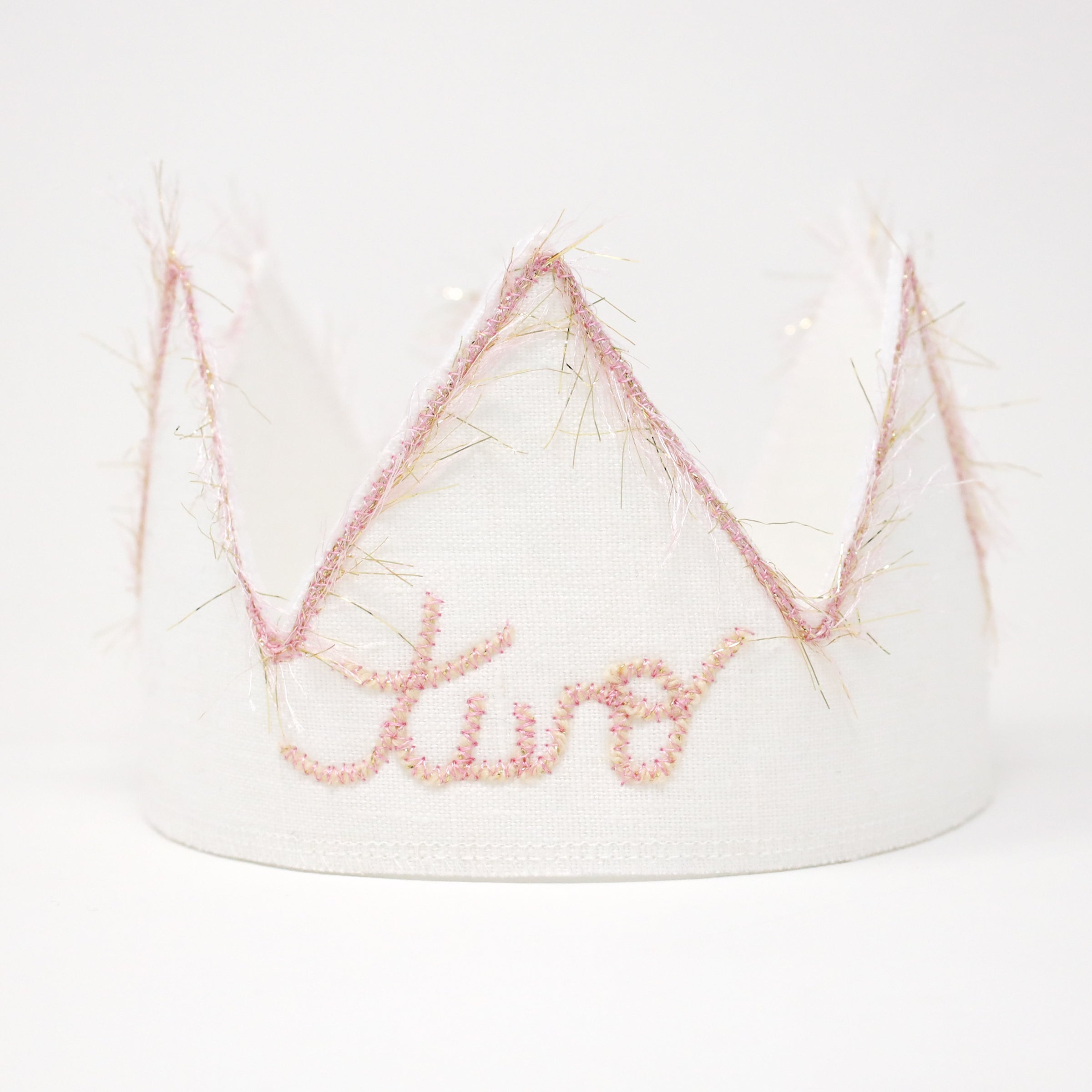 oh baby! Two Birthday Crown with Blush/Gold Trim on Oyster Linen