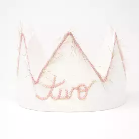 oh baby! Two Birthday Crown with Blush/Gold Trim on Oyster Linen